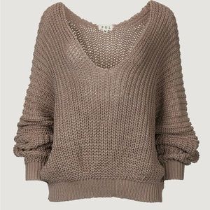 POL Slouchy Low-Back Knit Sweater In Cocoa